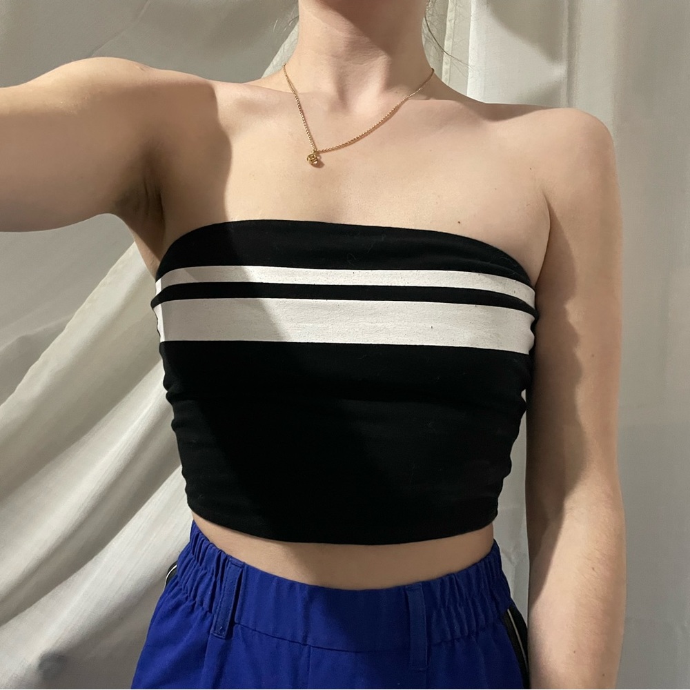 White stripe tube top crop
